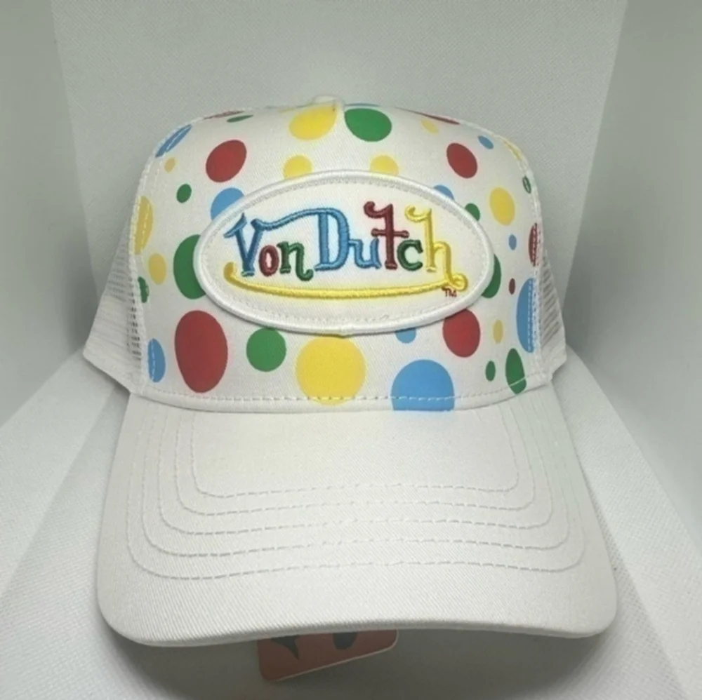 🤍▪️Von Dutch▪️ Polka Dot Trucker Hat White Mesh Adjustable Cap NWT